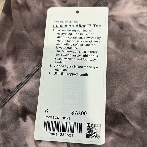 Lululemon Align Tee *Nulu Slim Fit Cropped Length Size 6 DON8 25144 - Picture 6 of 6